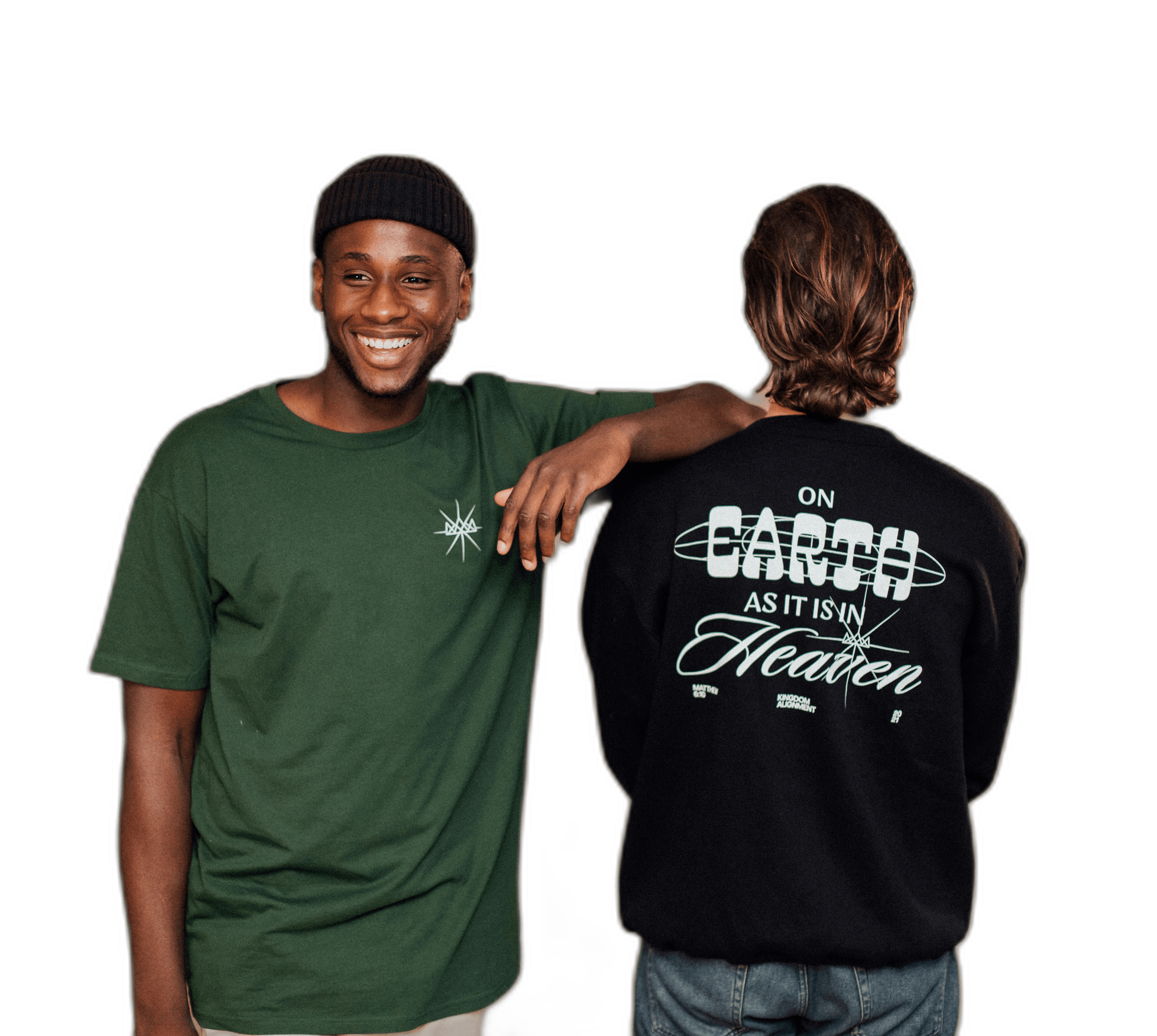 Two people wearing premium tees